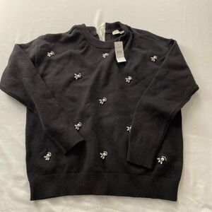 LOFT Women Black Embellished Pearl Rhinestone Tie Back Sweater Size S 37679941
